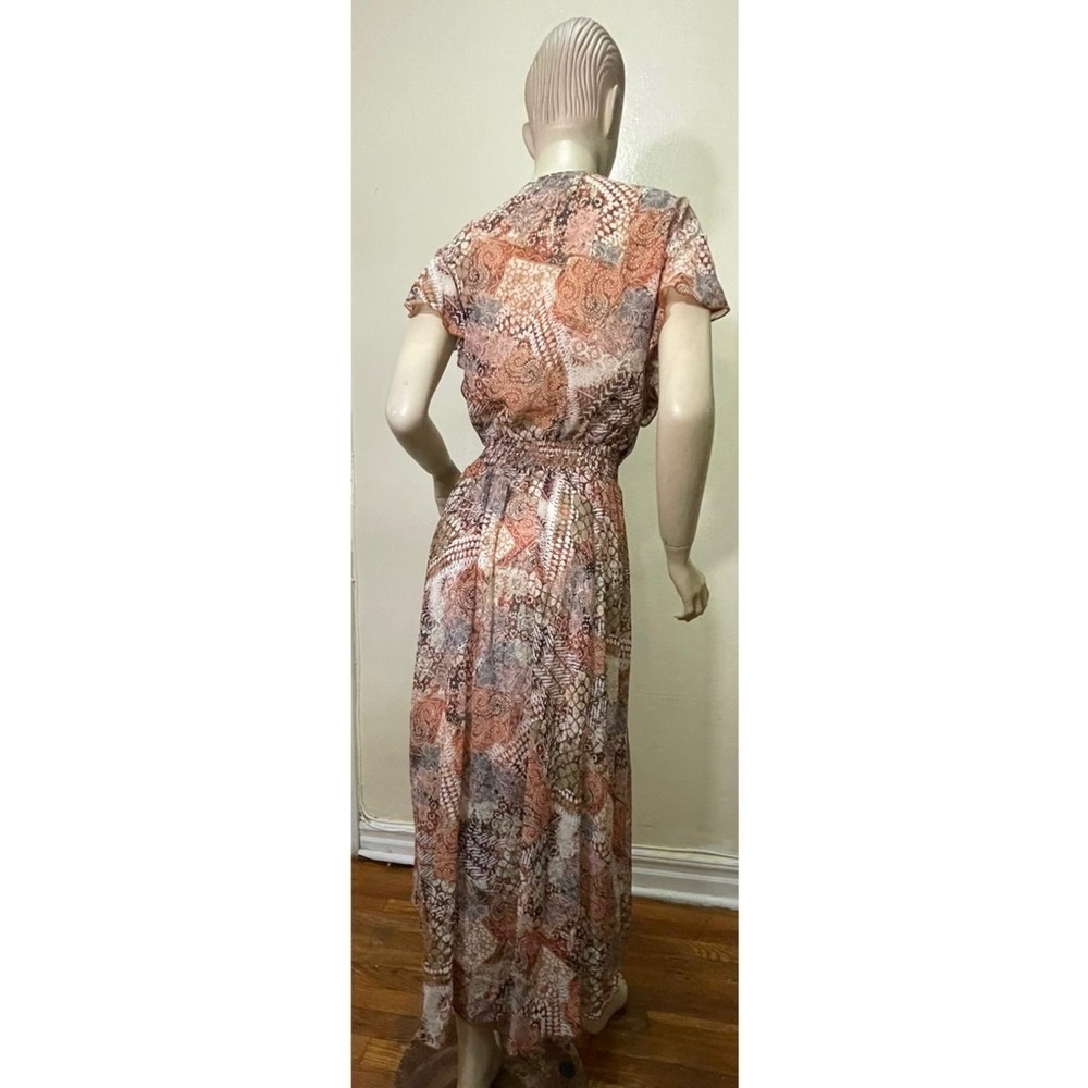 NWOT Chic High Low Wrap Dress in Orange and Brown - Picture 4 of 11